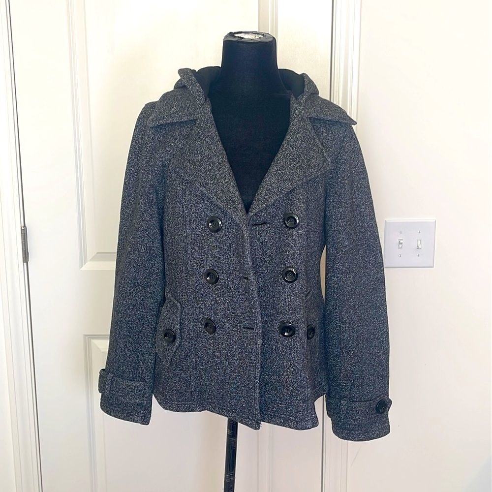 Sebby Charcoal Gray Sweatshirt Peacoat Hood Size M